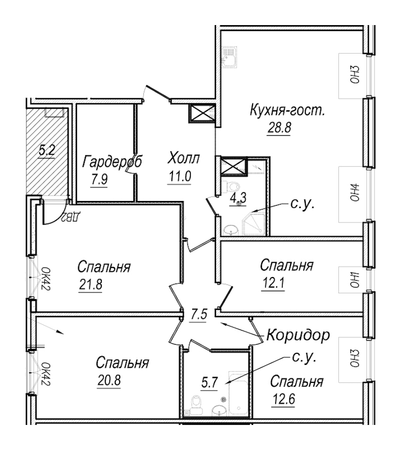 4-комнатная квартира 139.91 м², 8/8 эт., Комплекс апартаментов «Meltzer Hall»